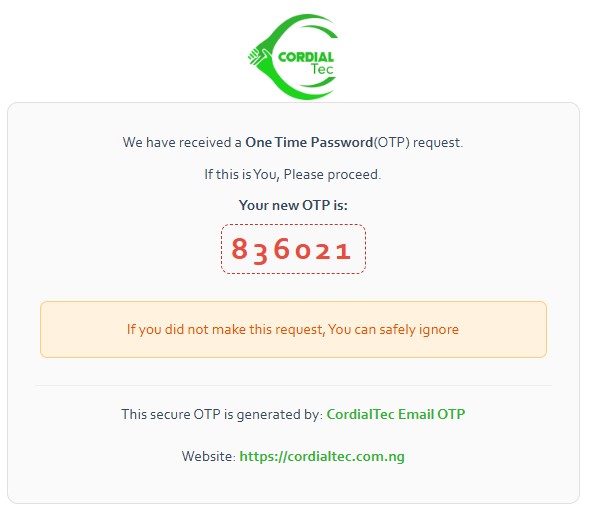 CordialTec Email OTP Template
